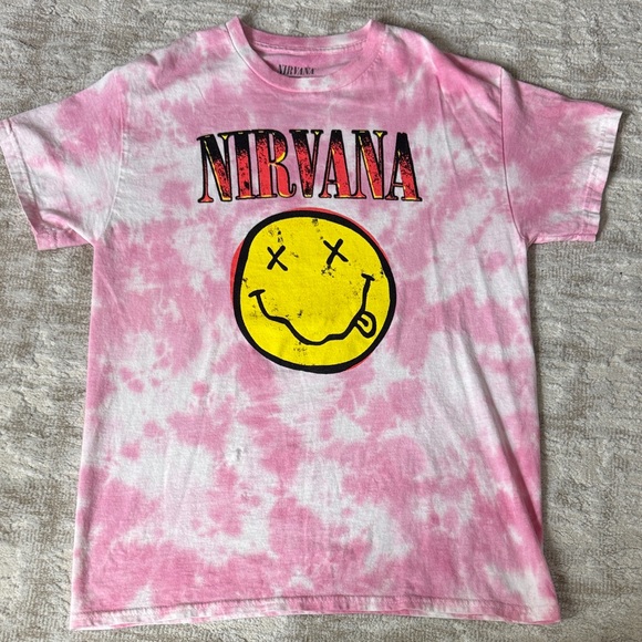 NIRVANA Pink and White Tie-Dye T-Shirt - Picture 1 of 4